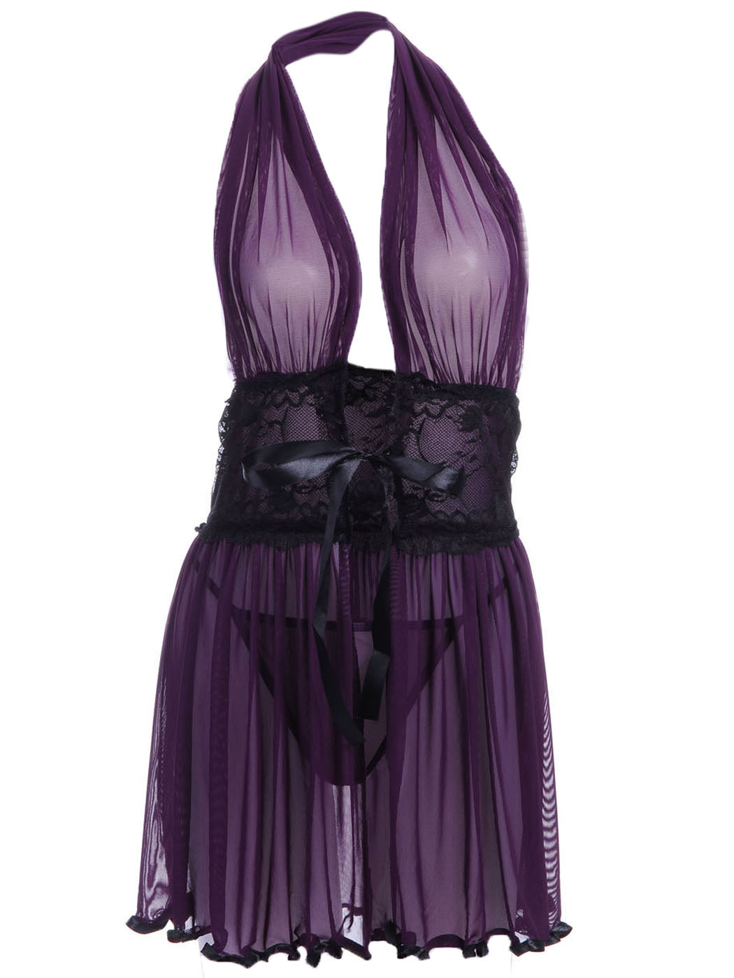 Mesh Tie Up Negligee Lingerie Set - ALILANG.COM