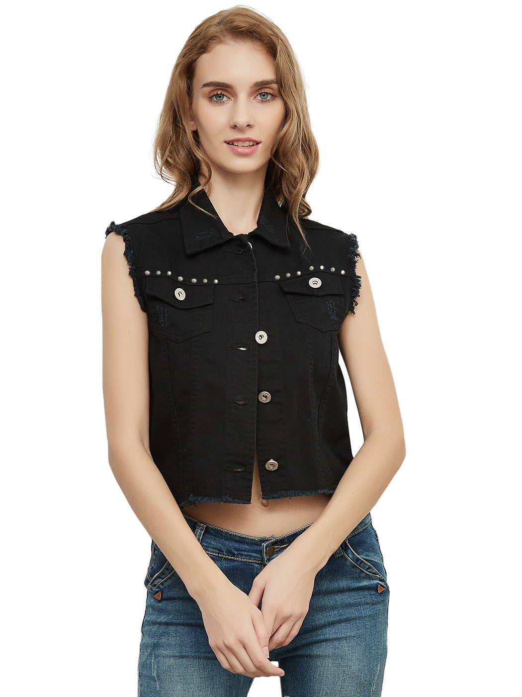 Frayed Denim Cropped Vest