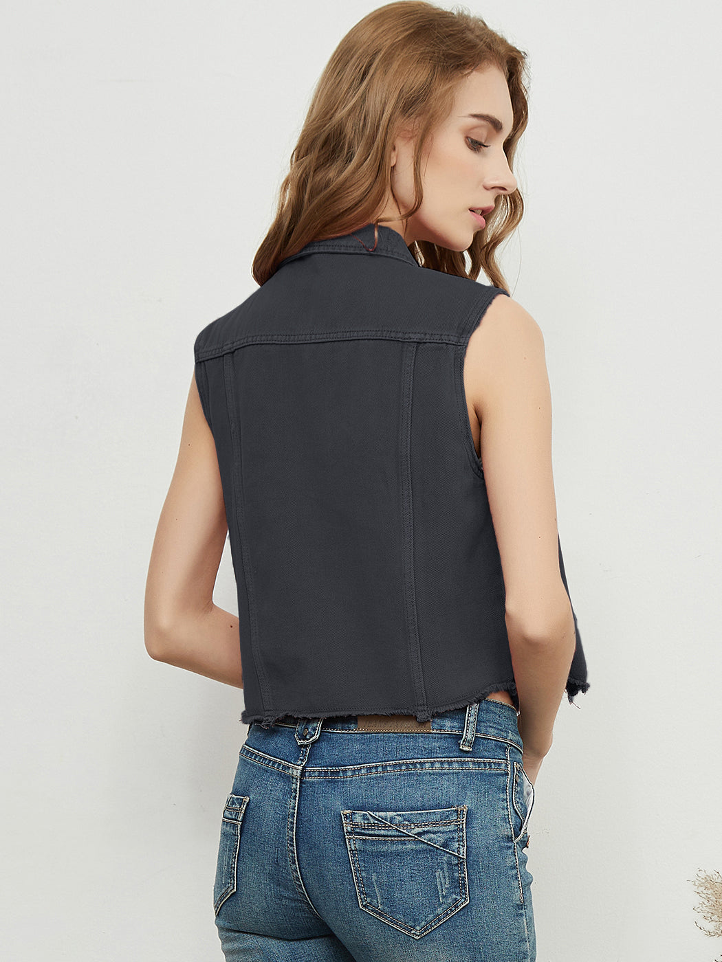 Frayed Denim Cropped Vest