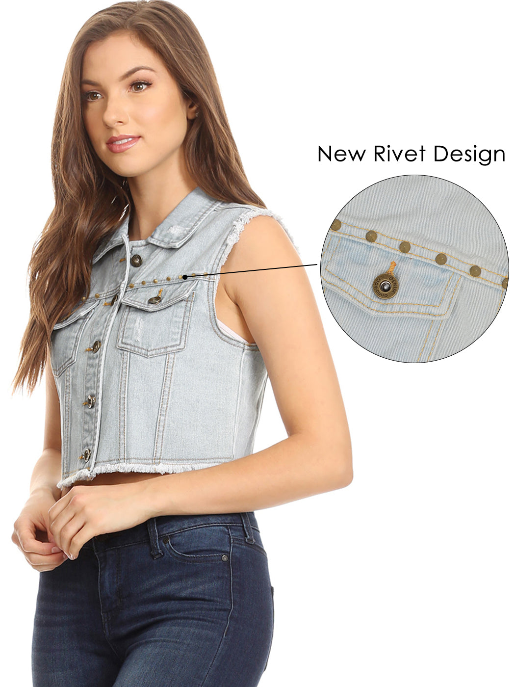 Frayed Denim Cropped Vest