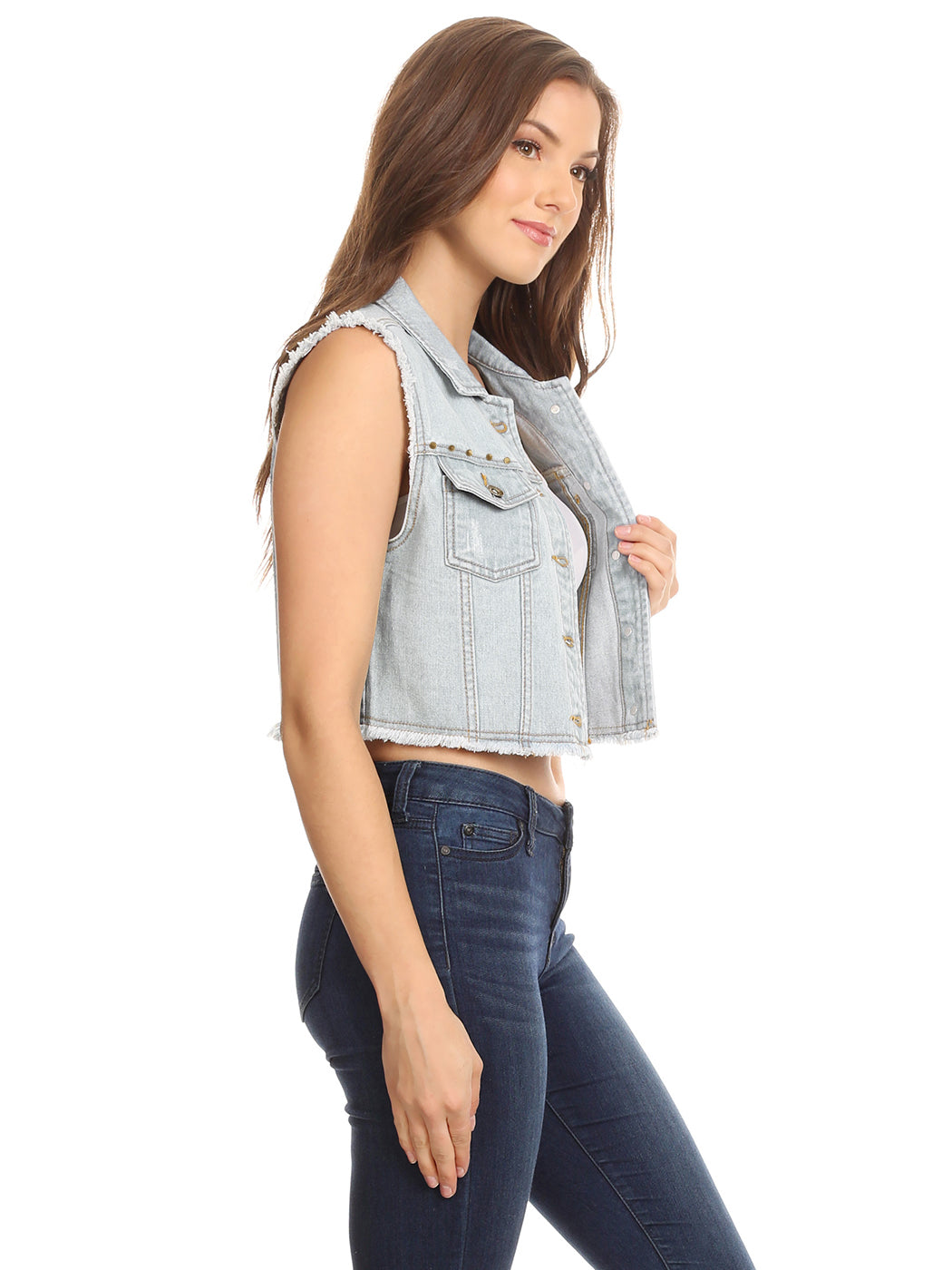 Frayed Denim Cropped Vest