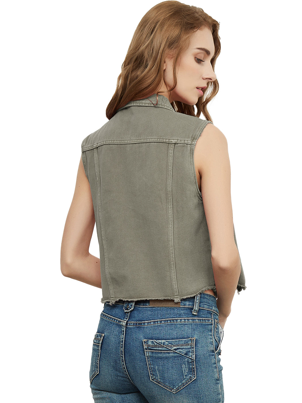 Frayed Denim Cropped Vest