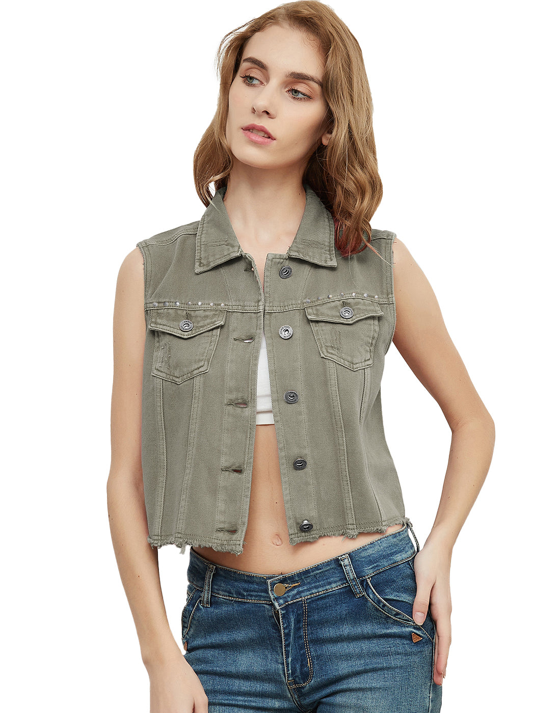 Frayed Denim Cropped Vest