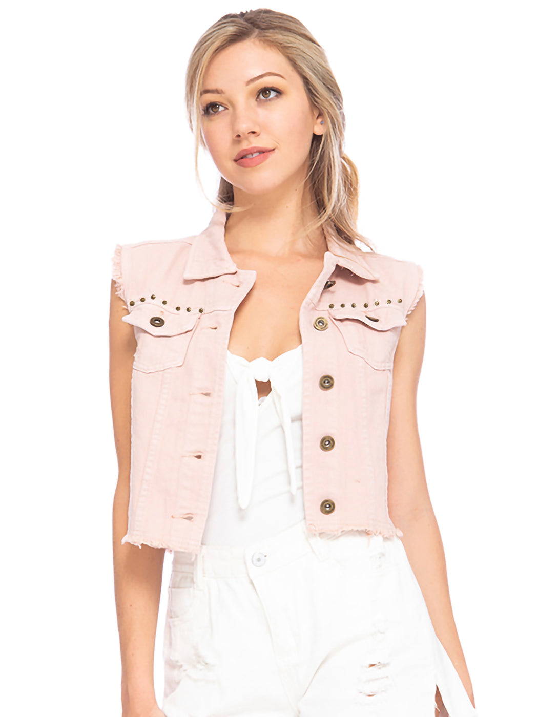 Frayed Denim Cropped Vest