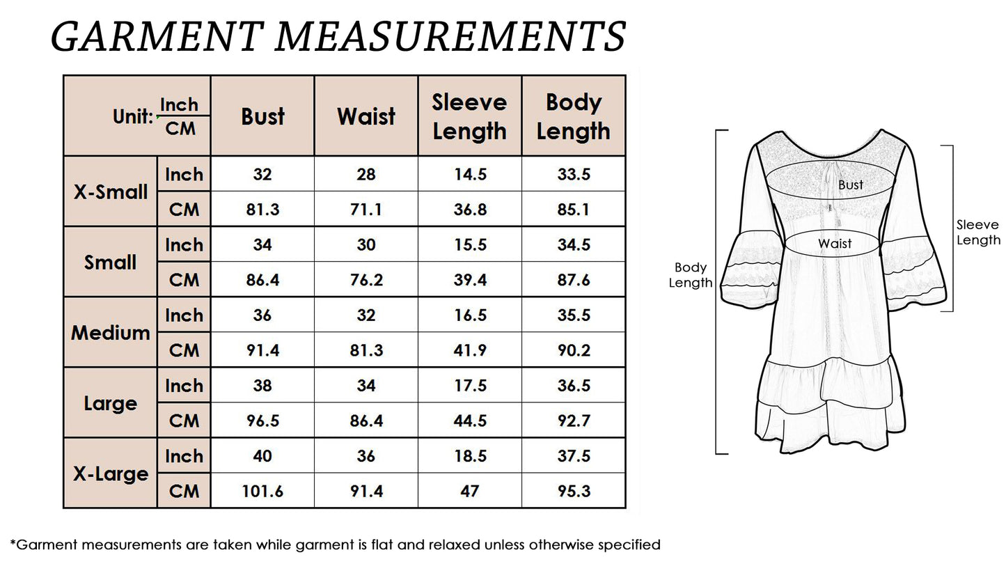 Boho Peasant Floral Lace Ruffle Hem Bell Sleeve Mini Dress