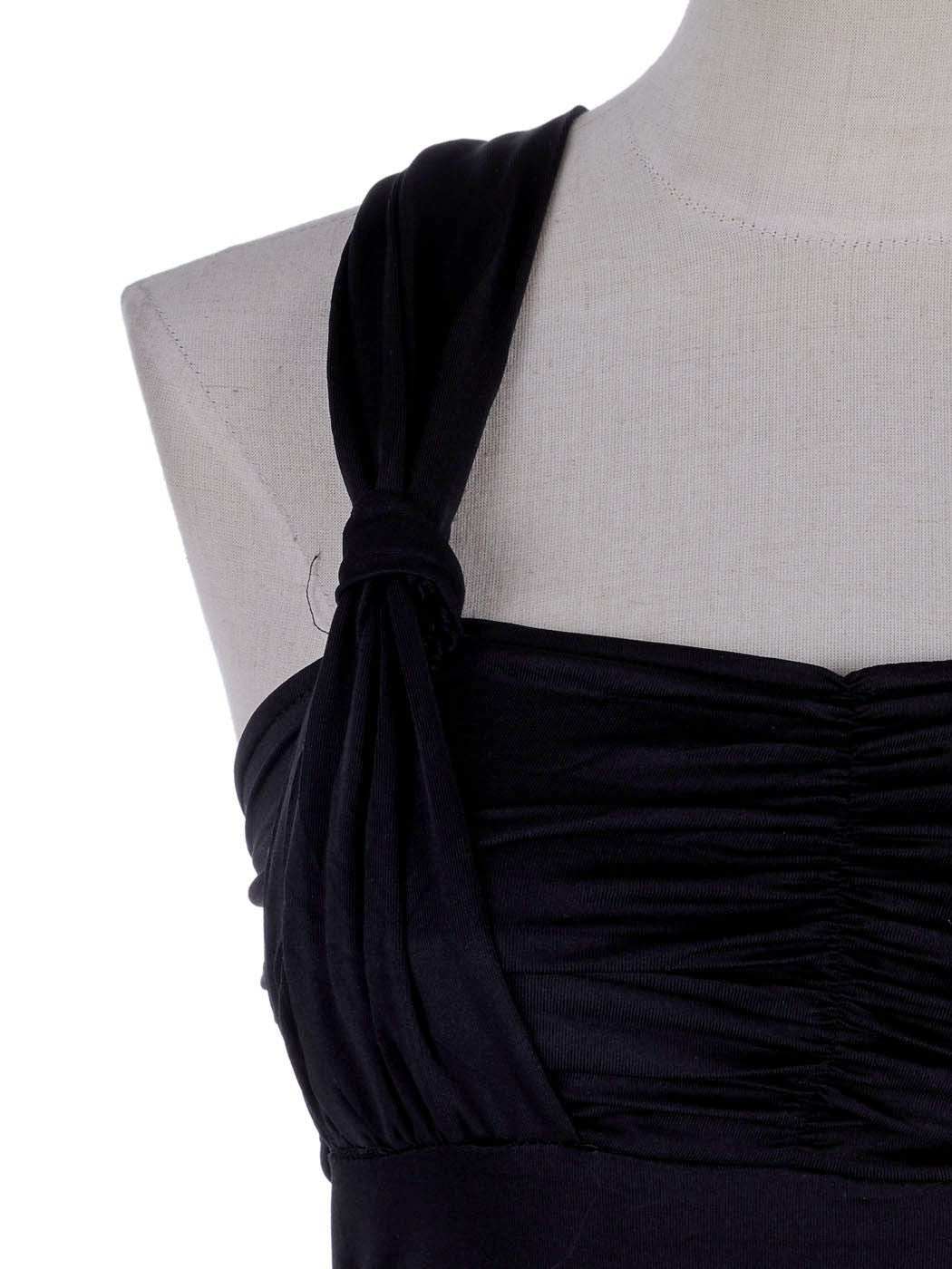 Black Twist Racer Back Gathered Ruche Bodice Knot Detail Dress