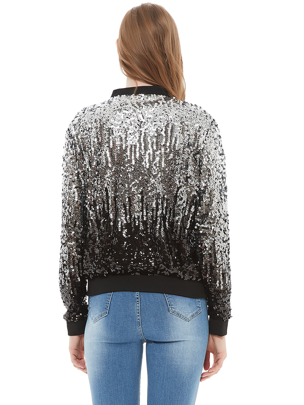 Sequin Bomber Zip-Up Jacket