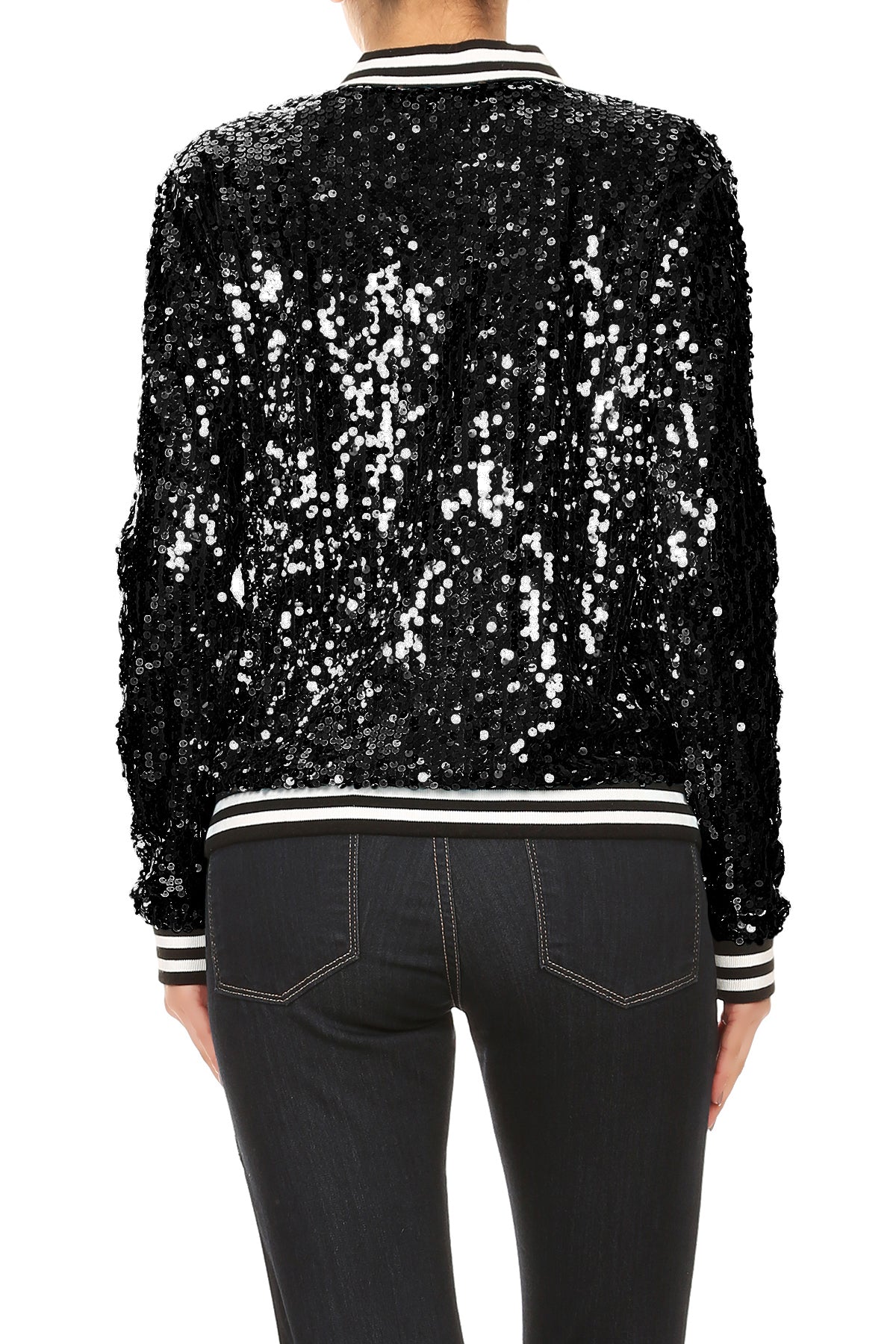 Sequin Bomber Zip-Up Jacket