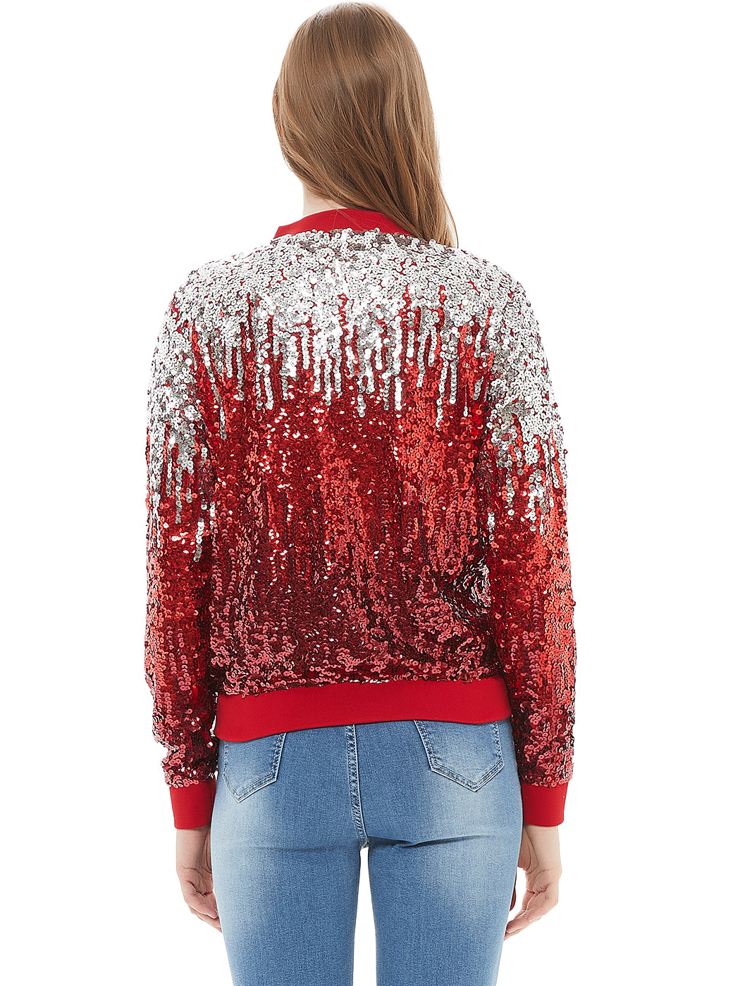 Sequin Bomber Zip-Up Jacket