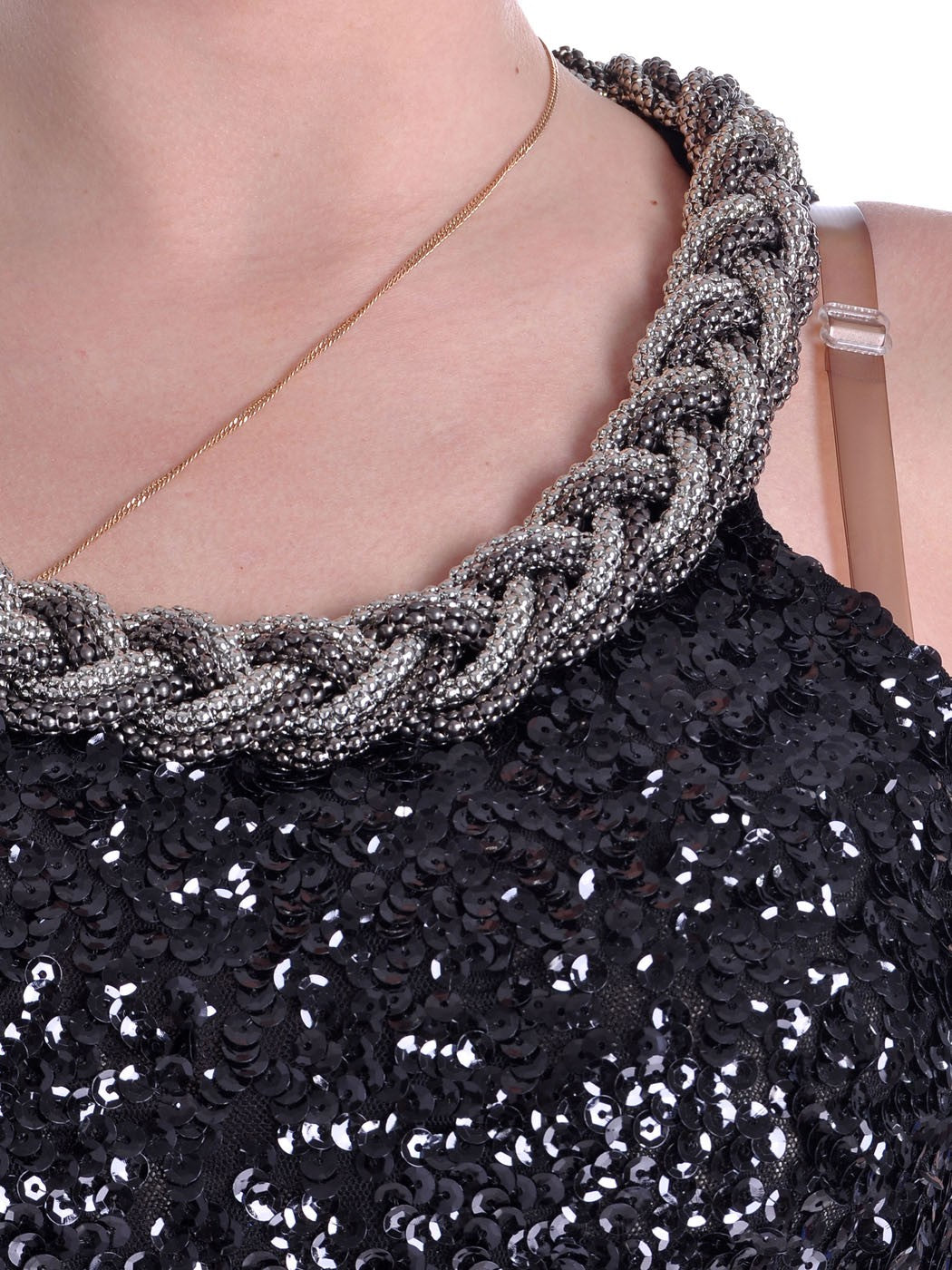 Sparkling All Over Sequin Coil Rope Neck Style Dress