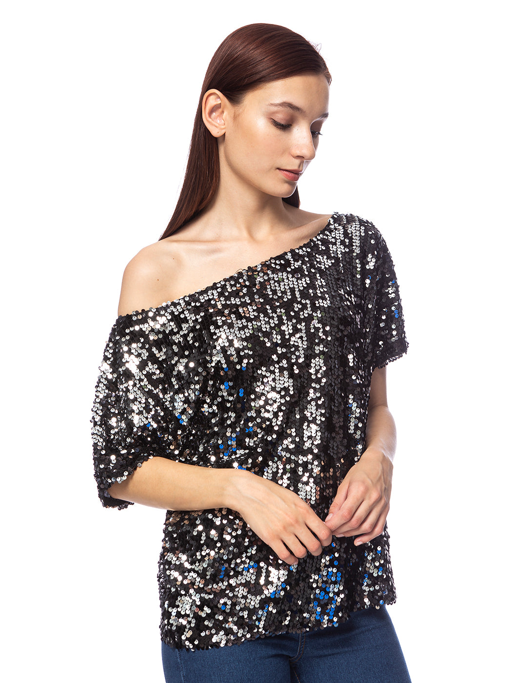 Glam Off-Shoulder Sequin Top