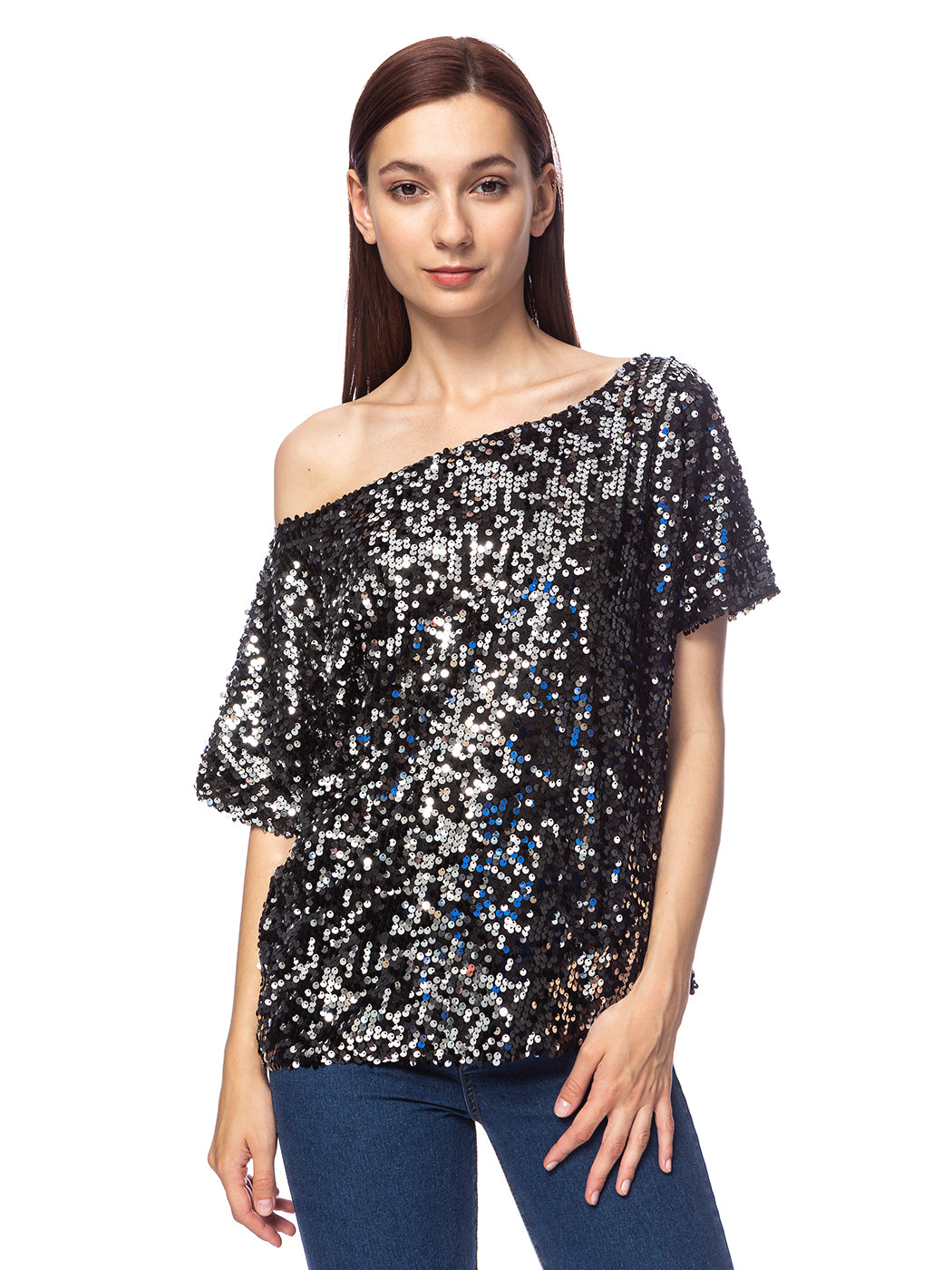 Glam Off-Shoulder Sequin Top