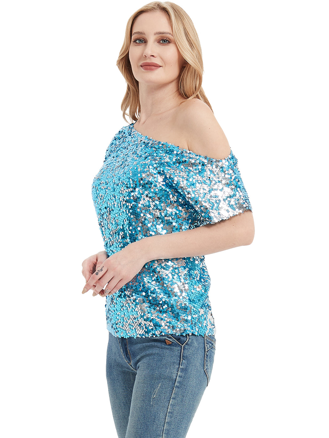 Glam Off-Shoulder Sequin Top