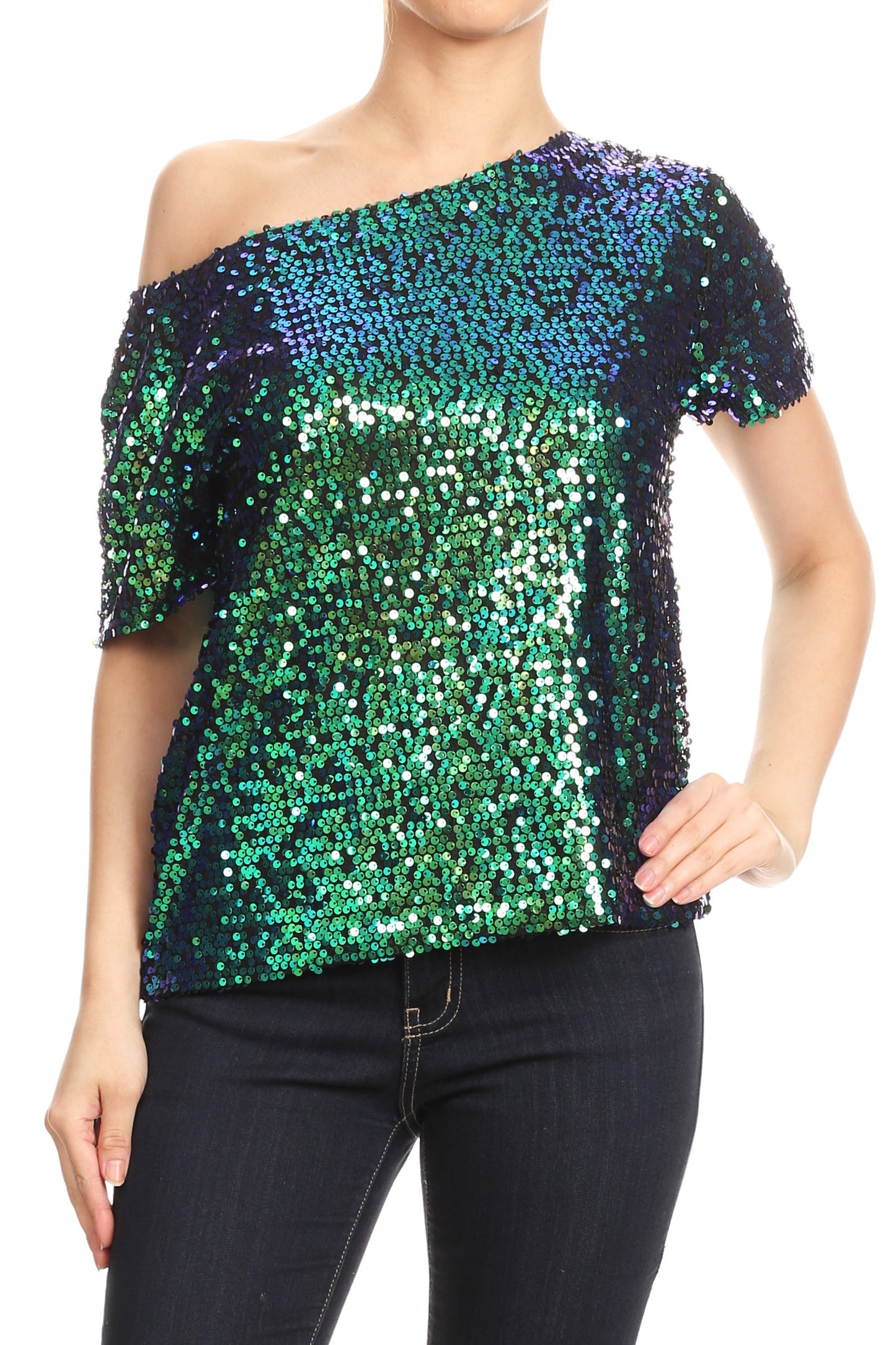 Glam Off-Shoulder Sequin Top