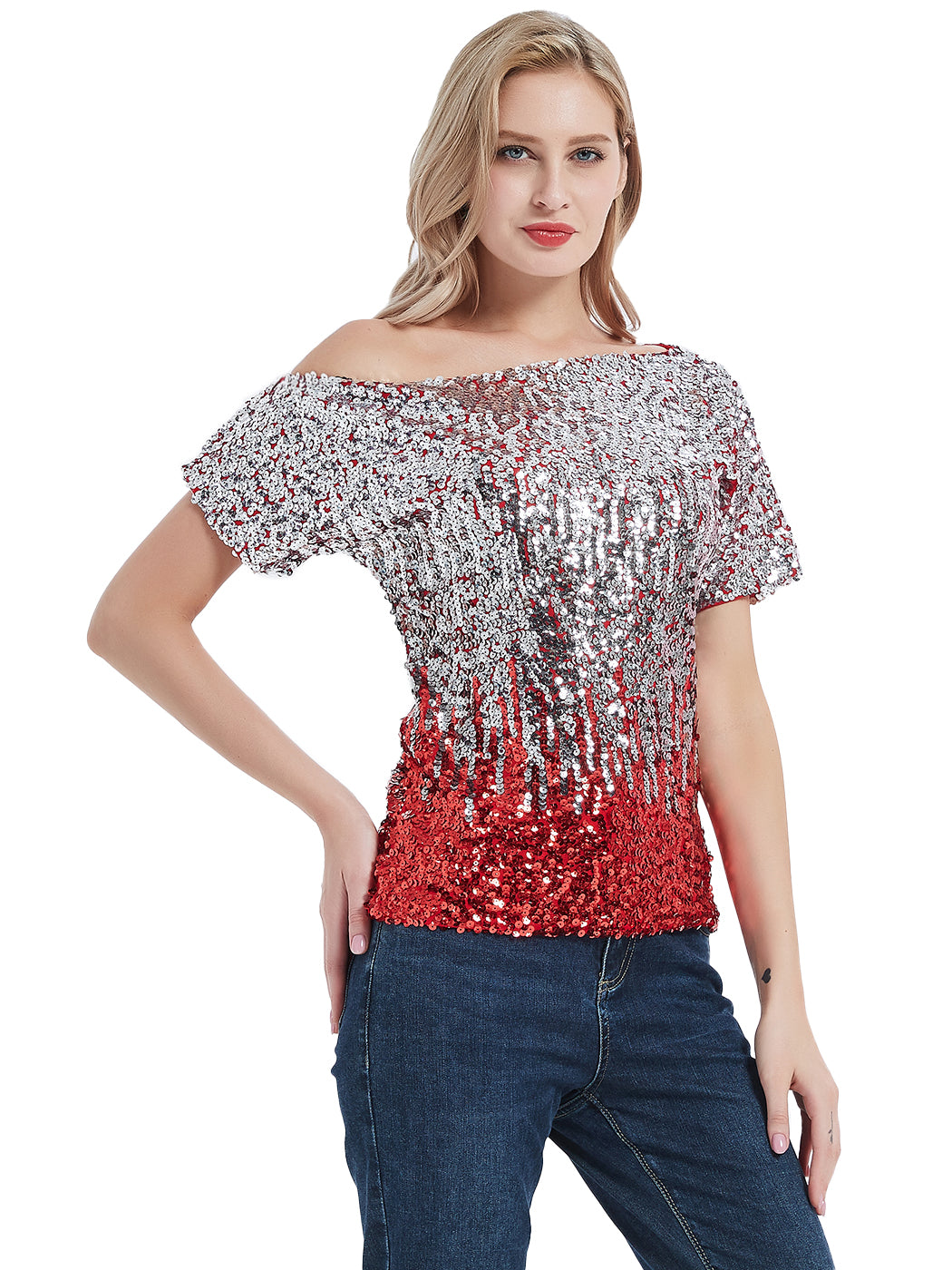 Glam Off-Shoulder Sequin Top