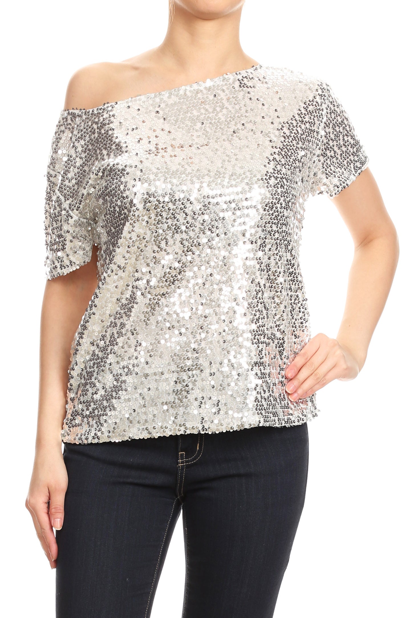 Glam Off-Shoulder Sequin Top