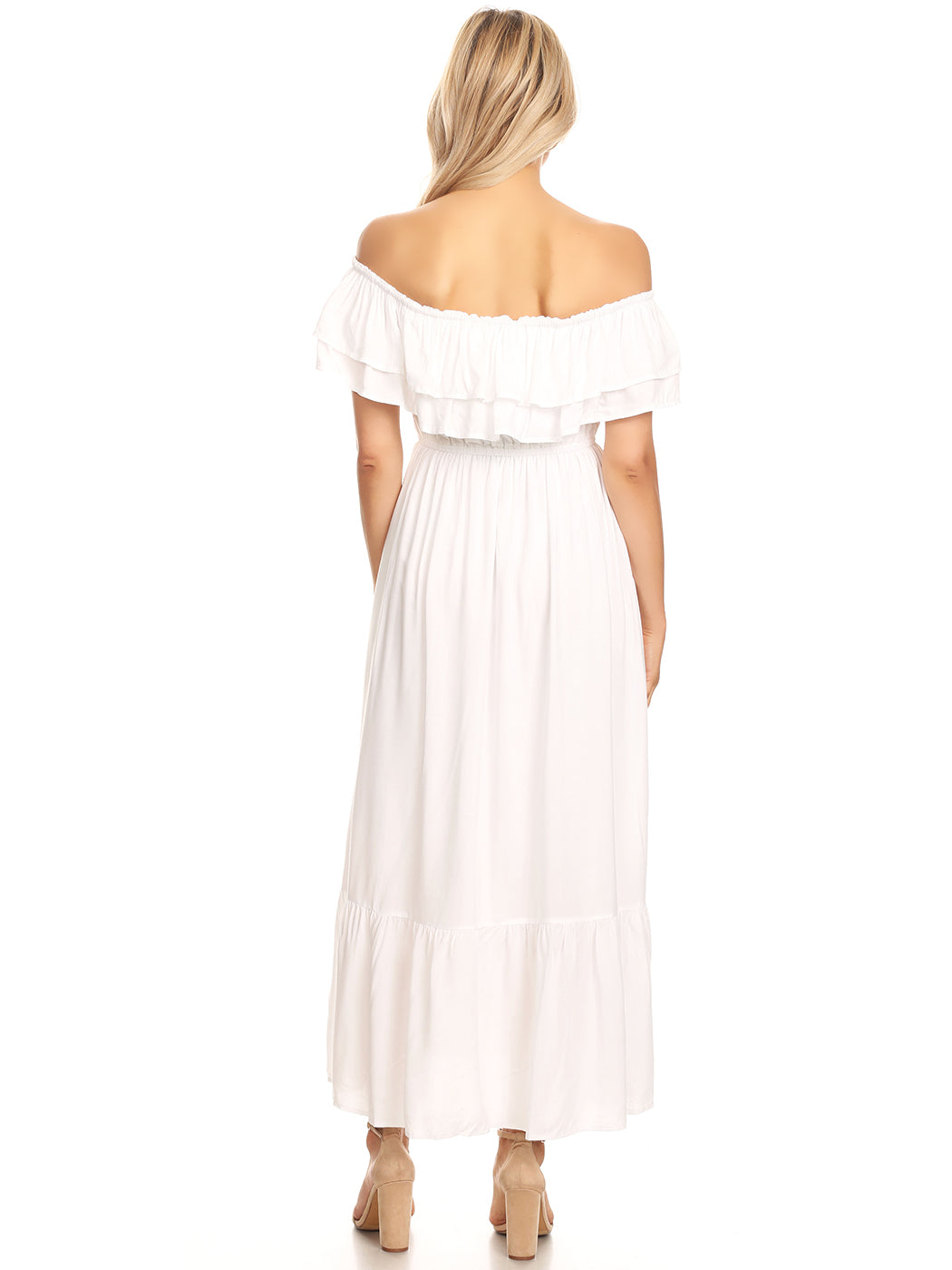 Grecian Ruffle Stretch Maxi Long Dress