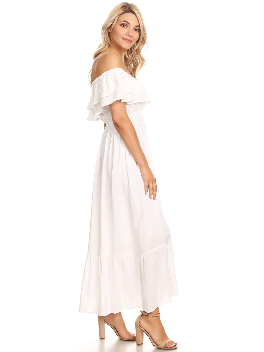 Grecian Ruffle Stretch Maxi Long Dress