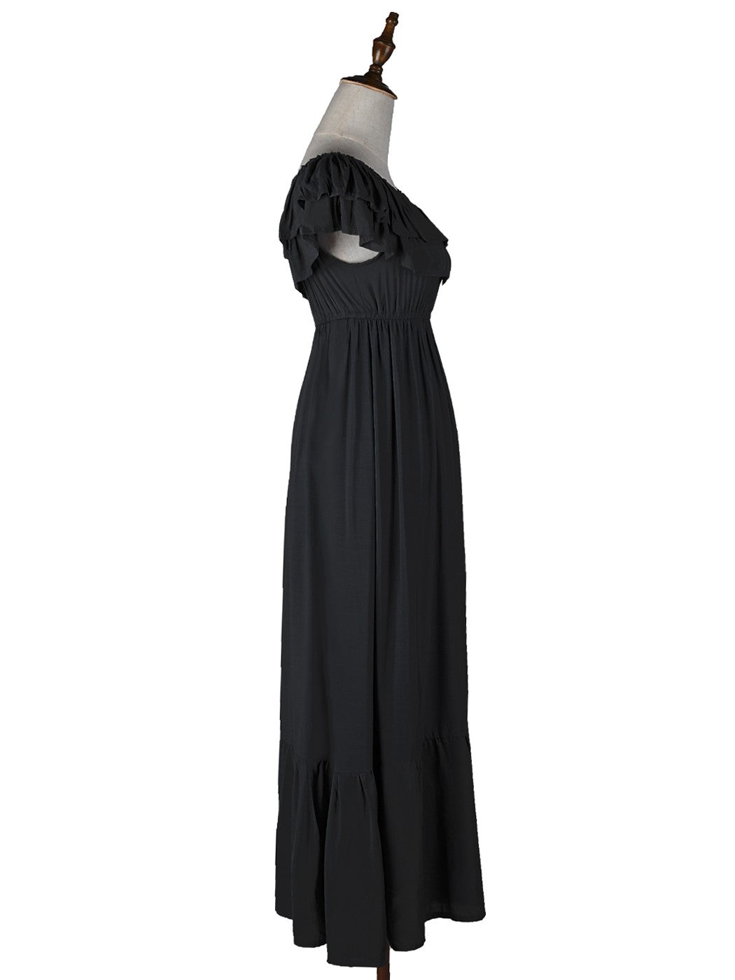 Grecian Ruffle Stretch Maxi Long Dress