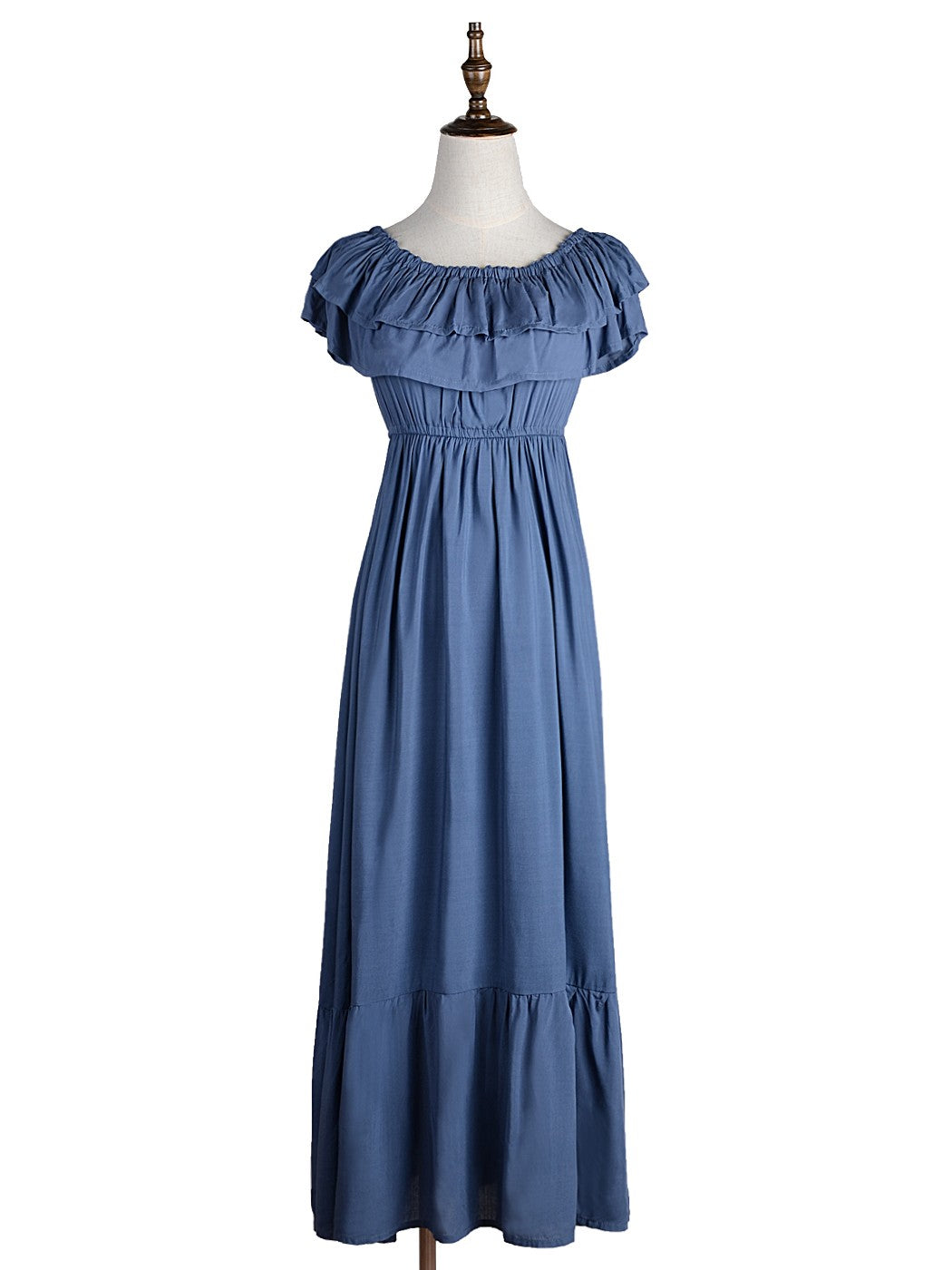 Grecian Ruffle Stretch Maxi Long Dress