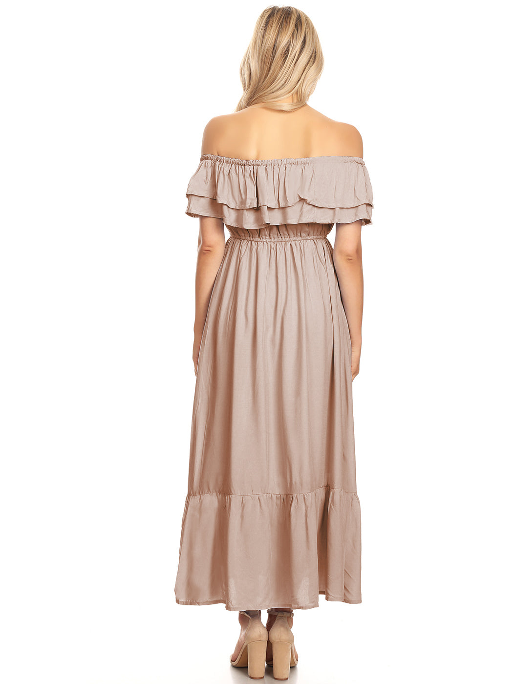 Grecian Ruffle Stretch Maxi Long Dress