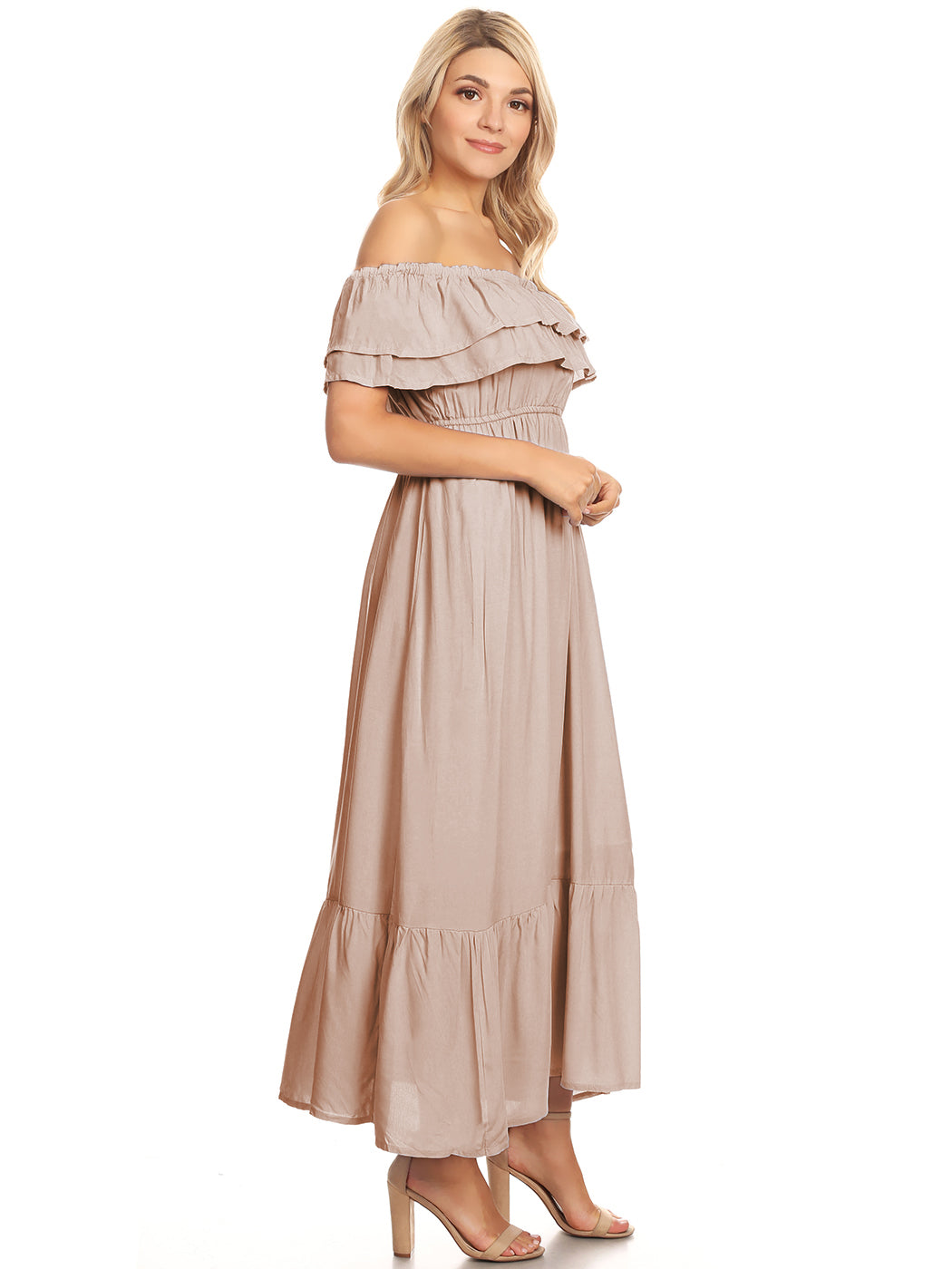 Grecian Ruffle Stretch Maxi Long Dress