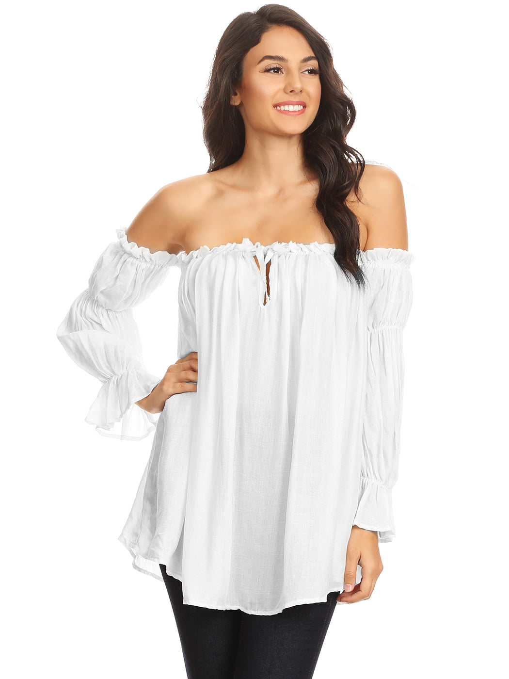 Semi Sheer Boho Peasant Off the Shoulder Top