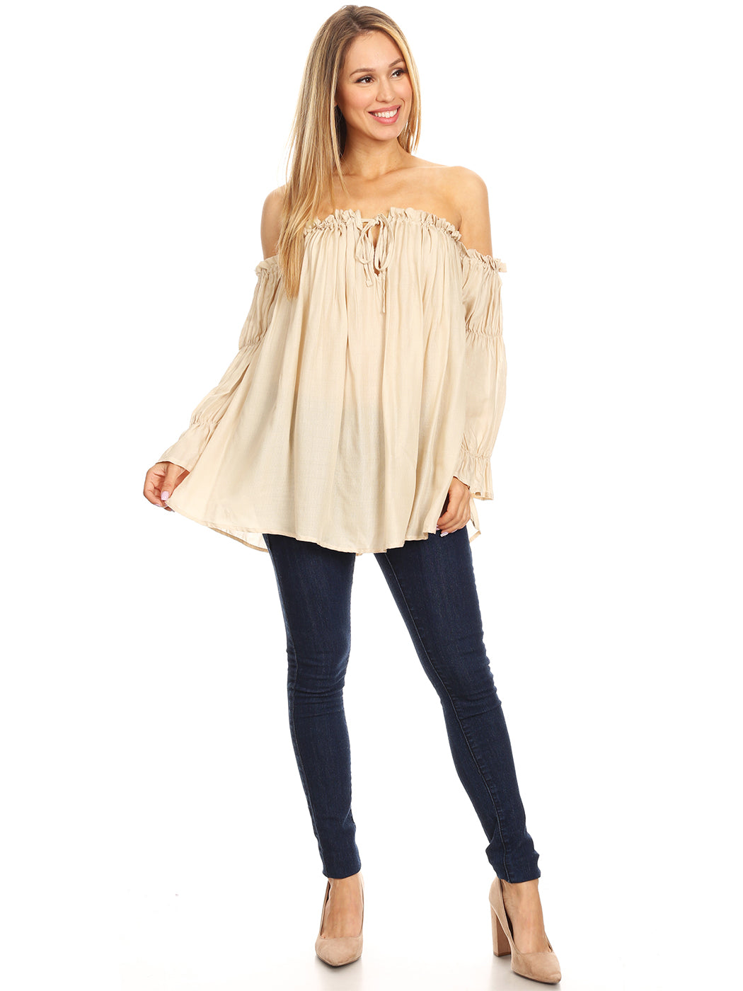 Semi Sheer Boho Peasant Off the Shoulder Top