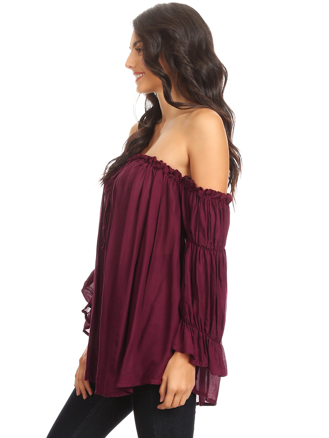 Semi Sheer Boho Peasant Off the Shoulder Top