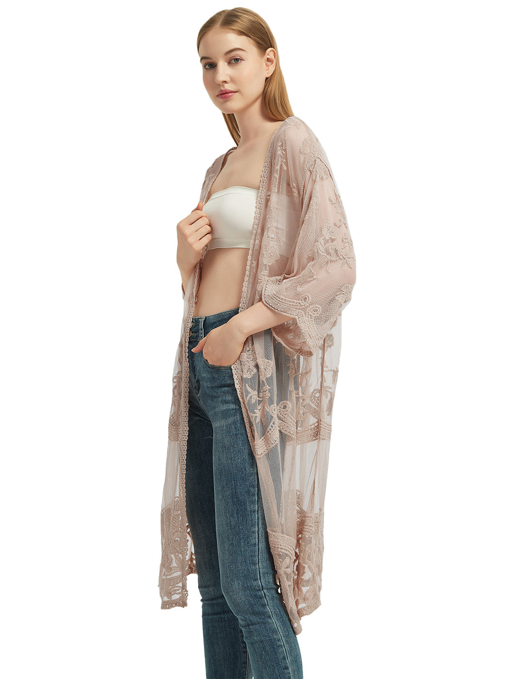 Anna-Kaci Women's Long Embroidered Floral Butterfly Kimono Cover Up Cardigan