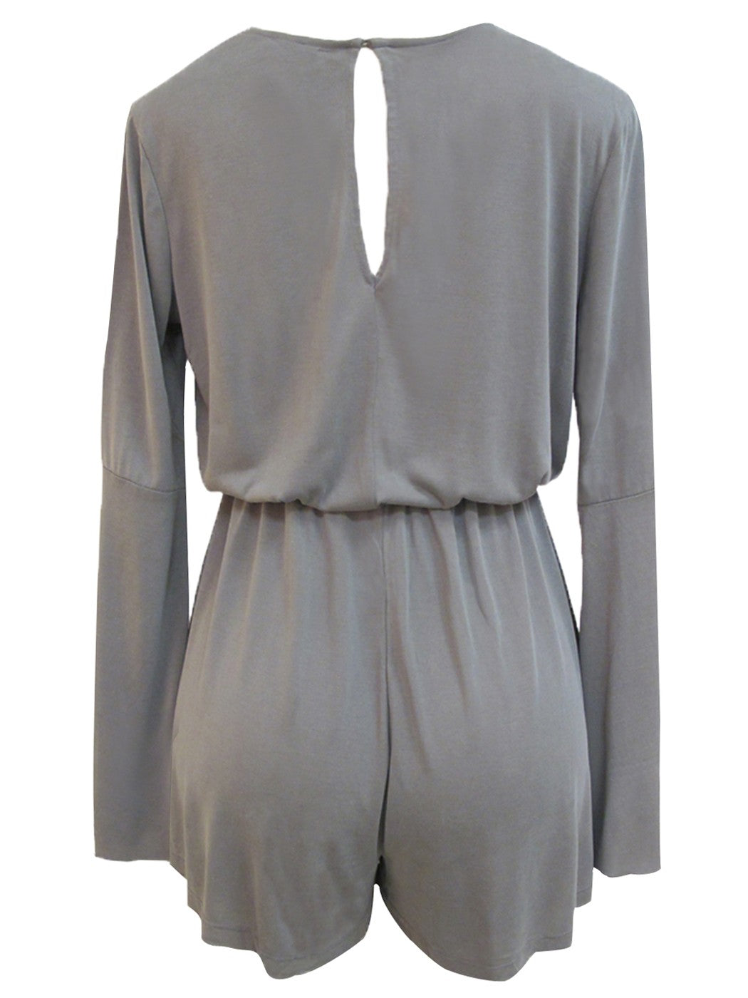 Womens Casual Stretch Long-Sleeve Plunging Deep V-Neck Romper Playsuit