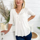 Womens Casual Lace Up V-Neck Loose Fit Top with Short Dolman Sleeves