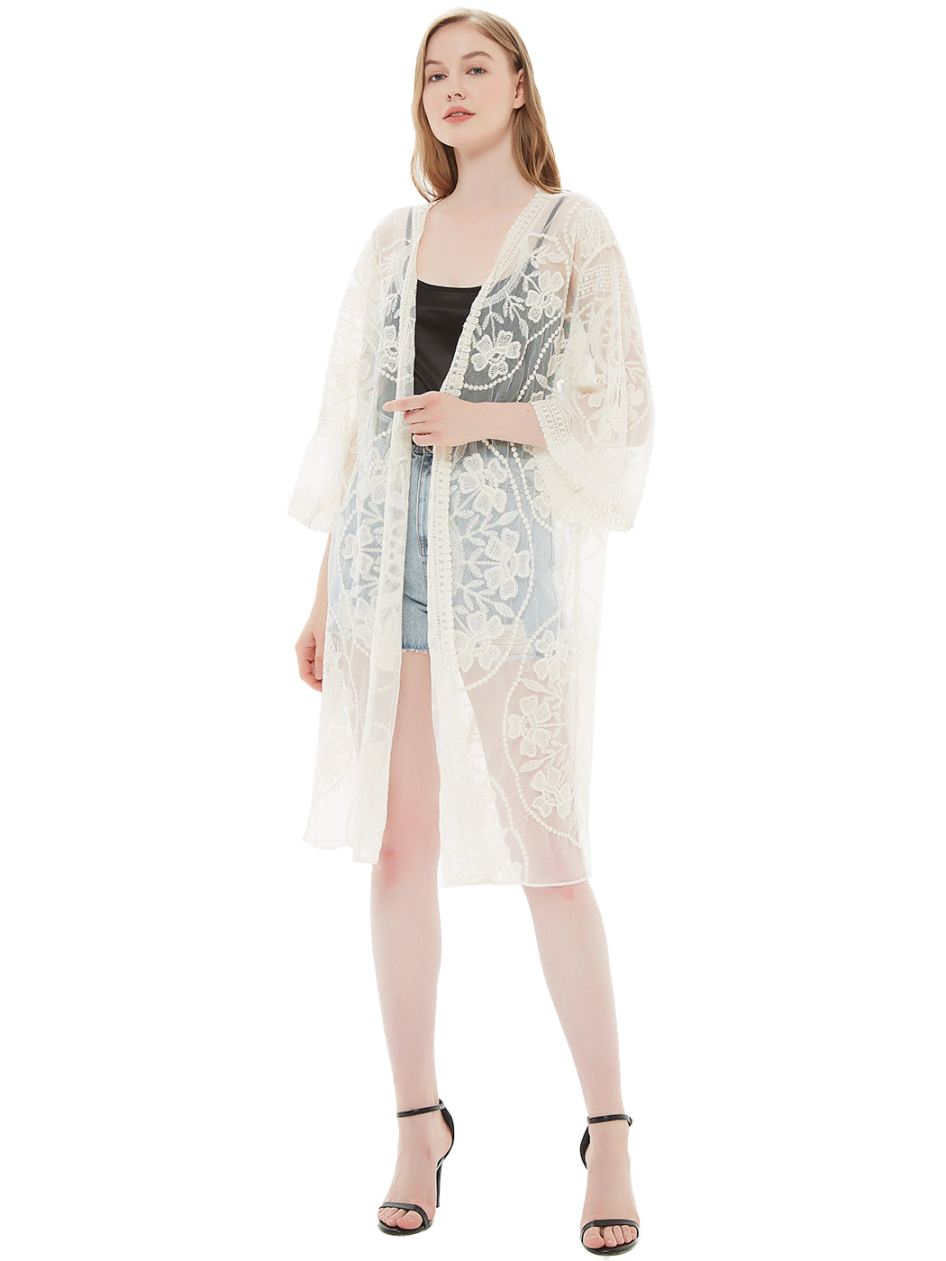 Anna-Kaci Embroidered Floral Butterfly Kimono Cardigan