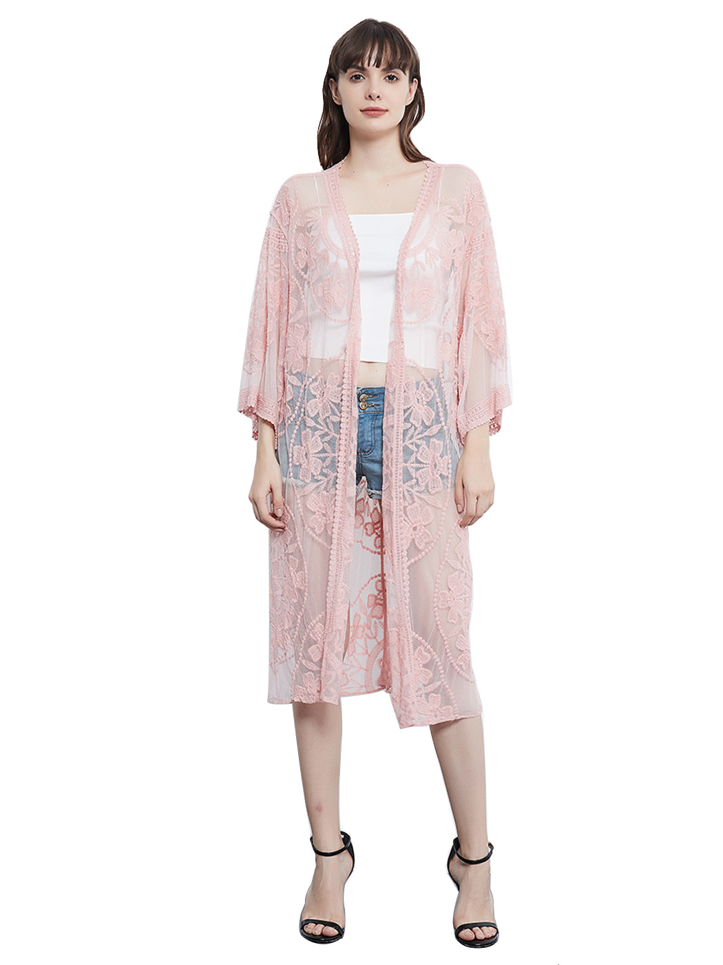 Anna-Kaci Embroidered Floral Butterfly Kimono Cardigan