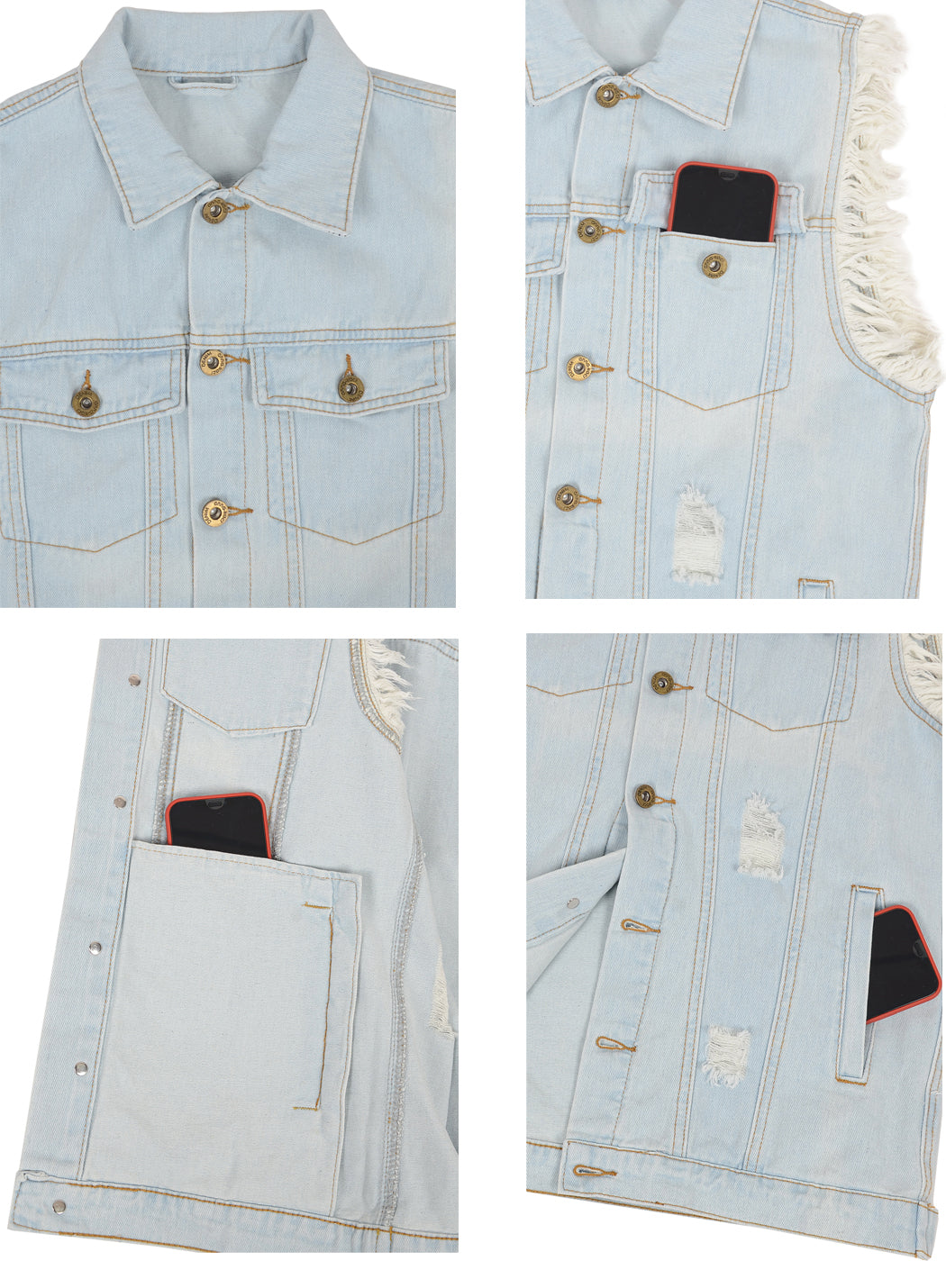 Oversized Distressed Sleeveless Denim Vest