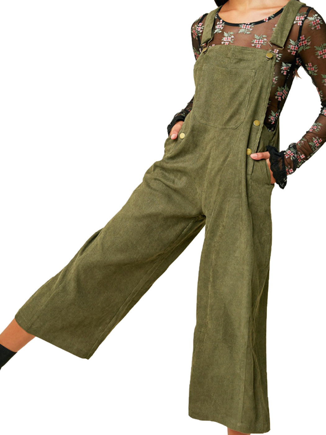 Corduroy Front Cropped Leg Overalls