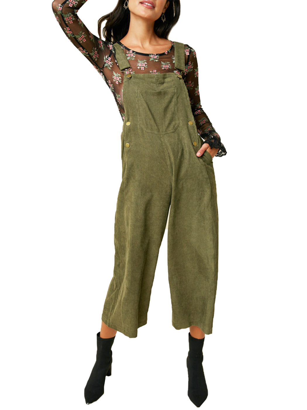 Corduroy Front Cropped Leg Overalls