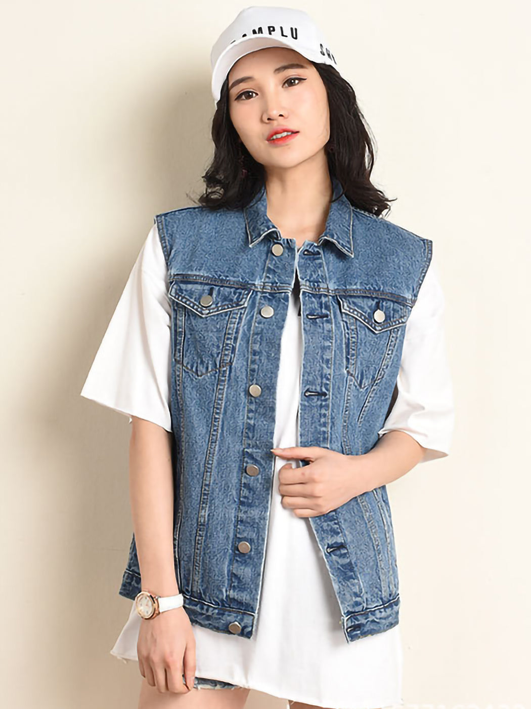 Loose Sleeveless Button up Jean Denim Jacket Vest