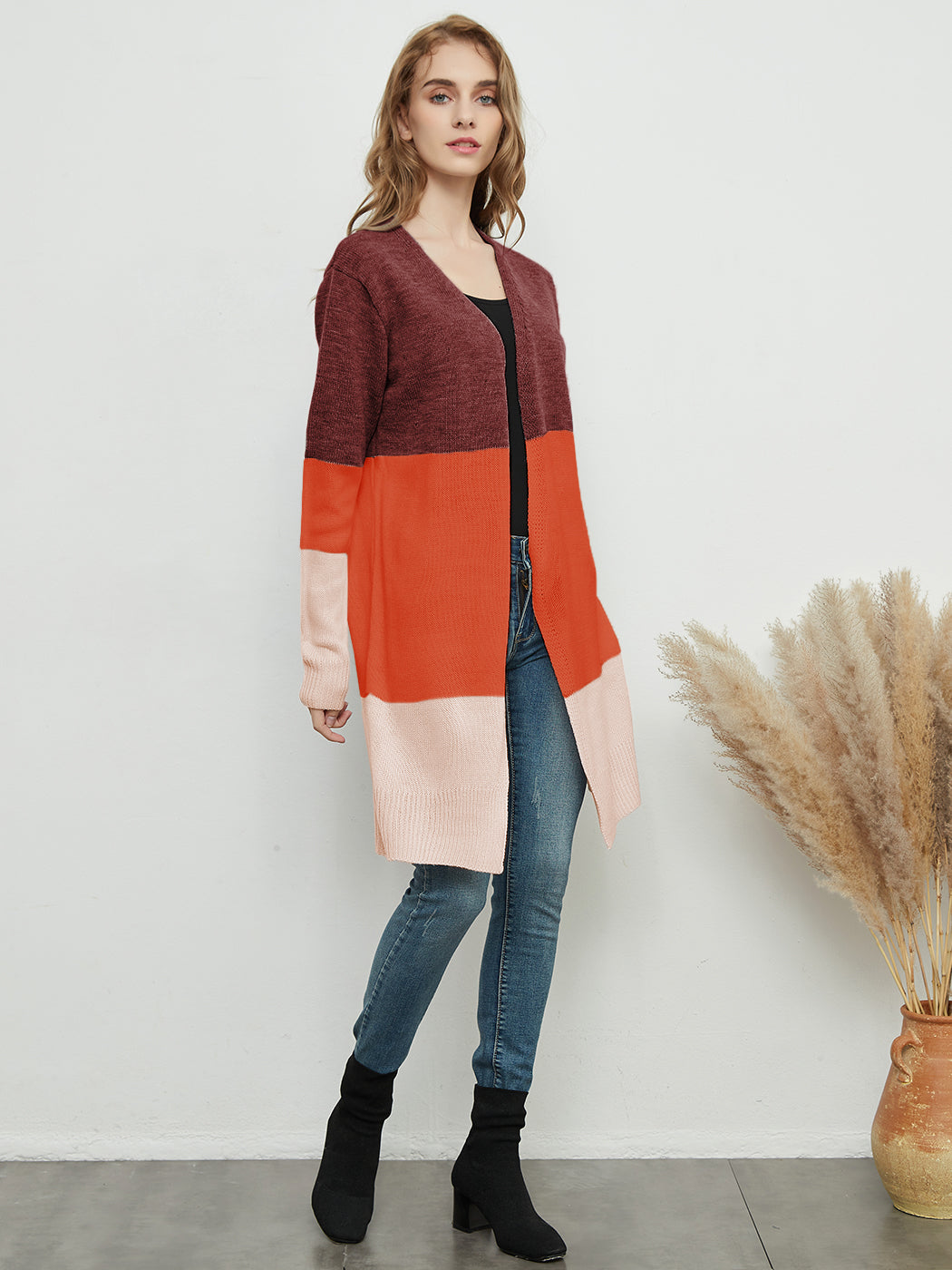 Long Sleeve Open Front Casual Knit Sweaters Coat Soft Outwear Striped Draped Kimono Cardigan