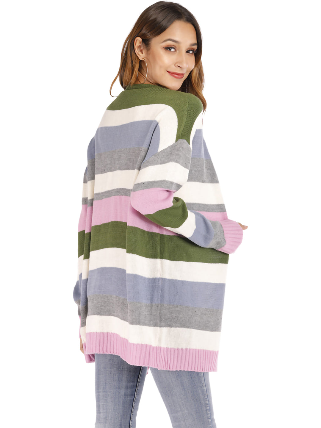 Striped Cardigan Knitted Kimono Long Sleeve Open Front Sweater