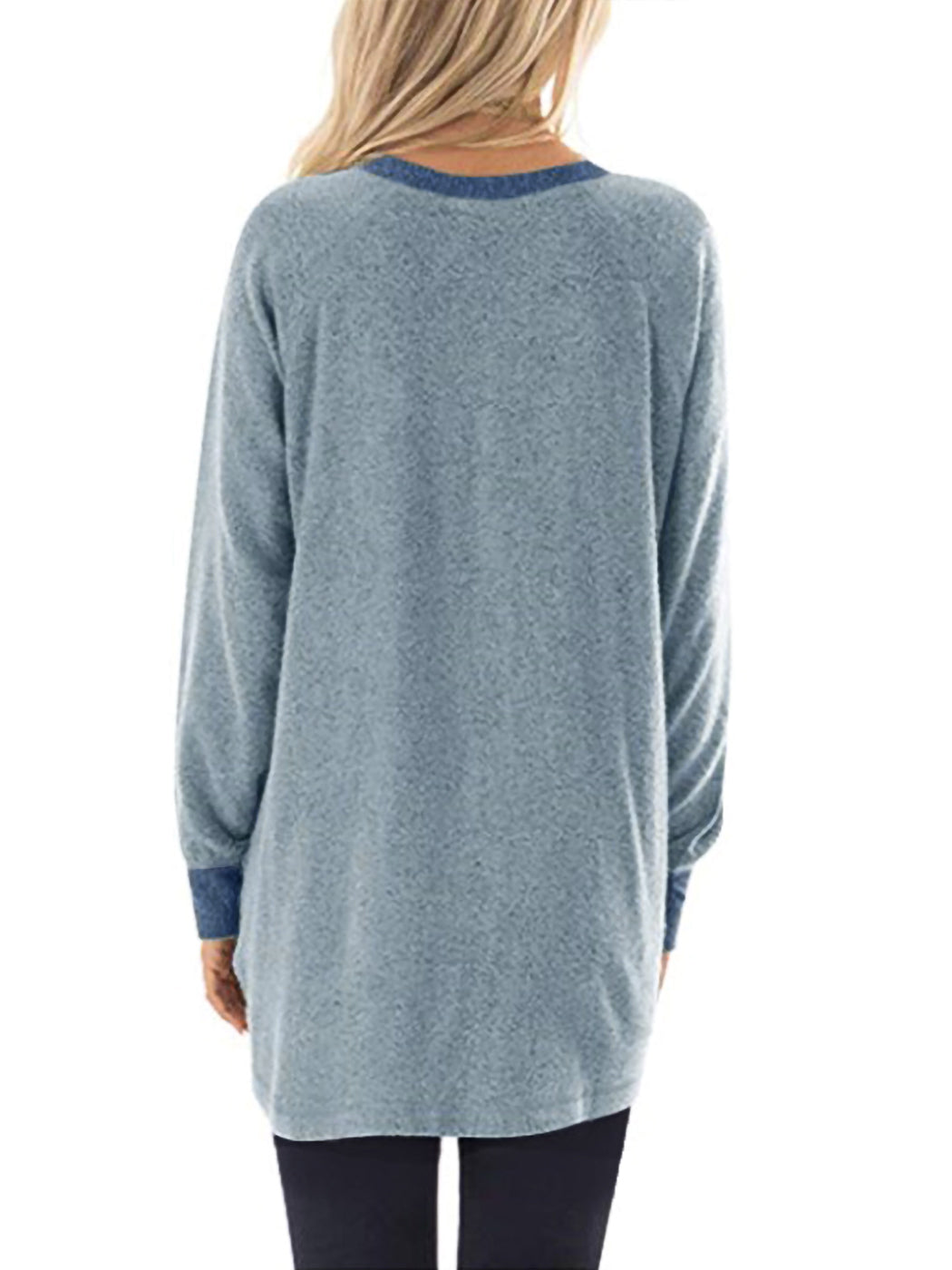 Long Sleeve Round Neck Casual T Shirts Blouses Sweatshirts Tunic Tops with Pocket