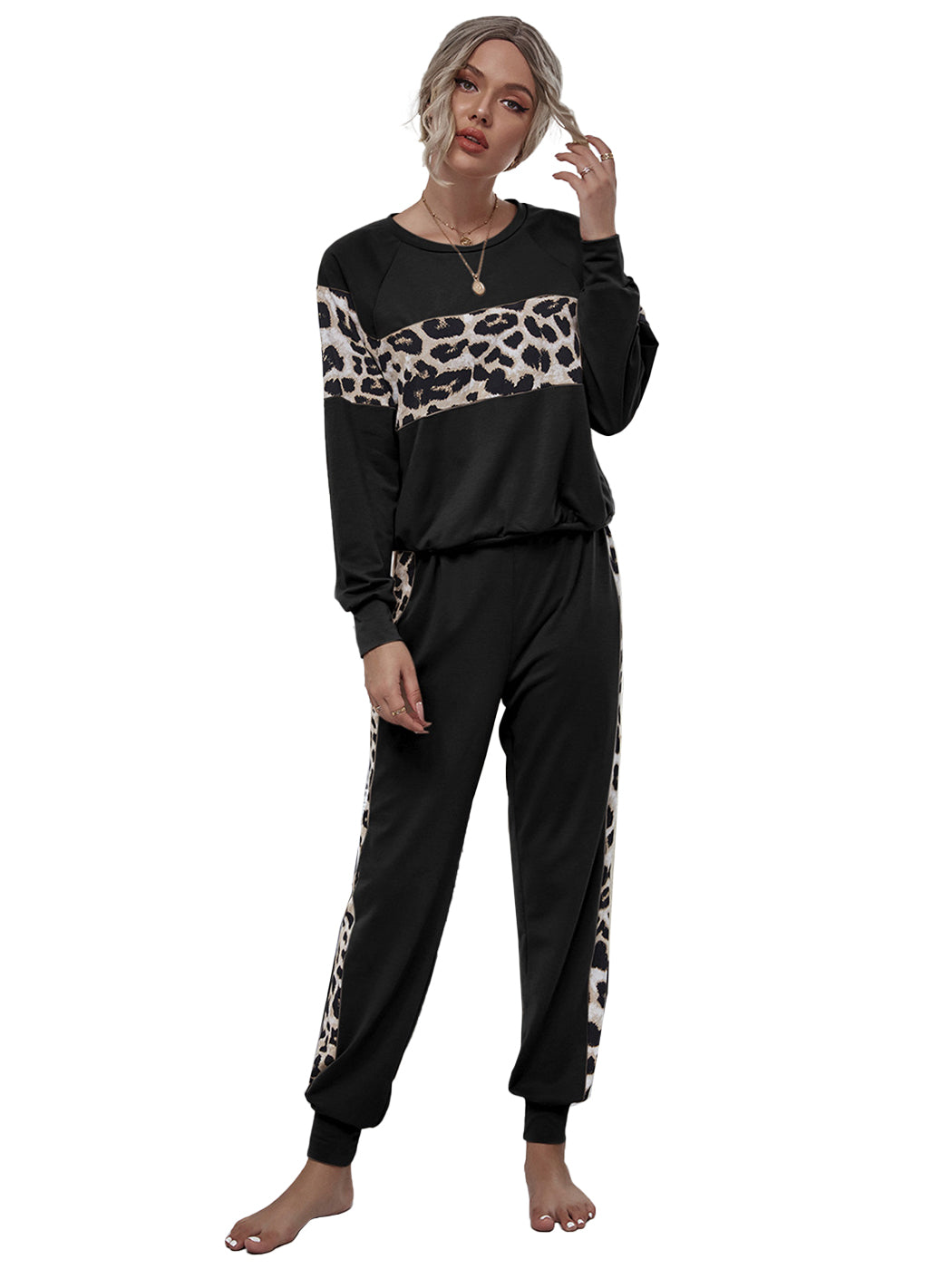 Leopard print sweat online suit