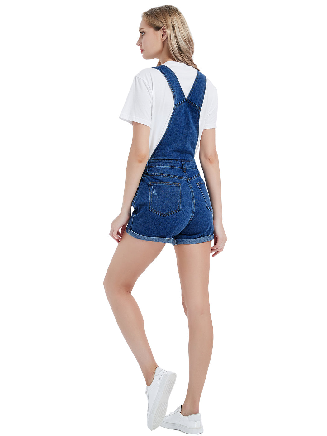 Anna-Kaci Women's Distressed Short Overalls Adjustable Denim Bib Overall Shorts Roll Cuff Romper