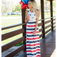 4th of July American Flag Dress Sleeveless Stars Stripes Summer Maxi Dress with Pockets