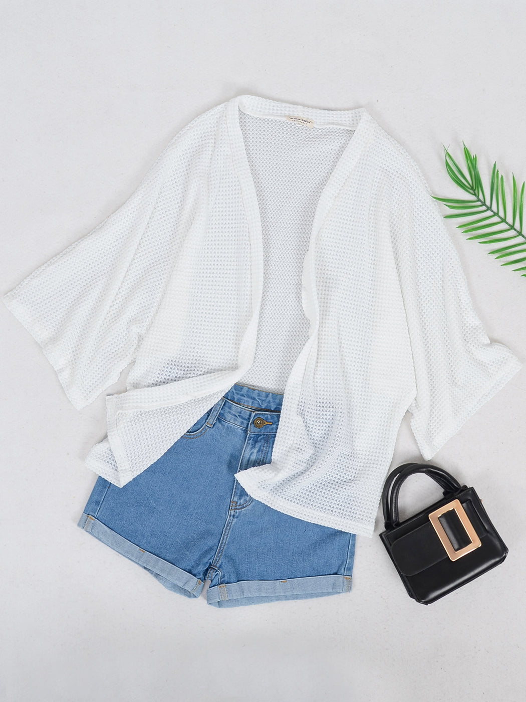 Anna-Kaci Women's Waffle Knit Kimono Cardigans Lightweight 3/4 Batwing Sleeve Sweater Beach Cover Up