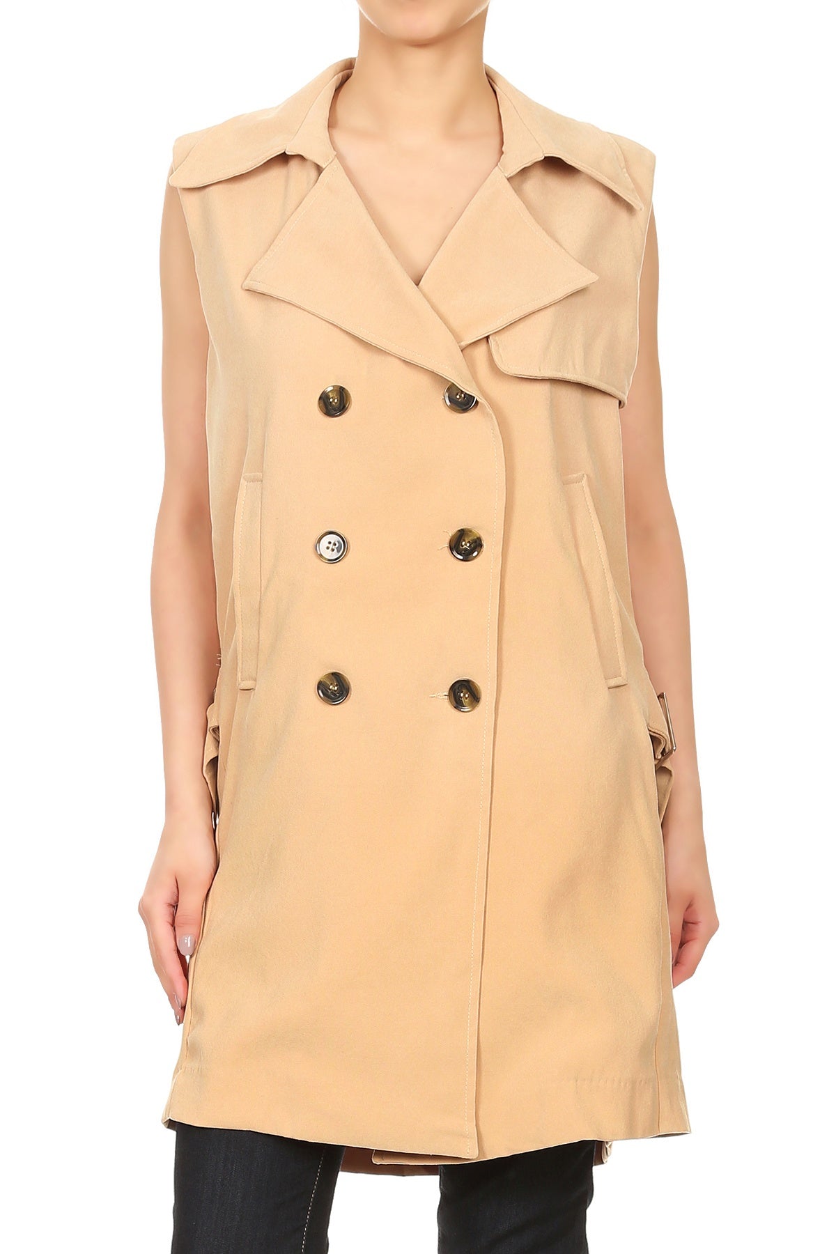 Open Front Double Breasted Trench Jacket