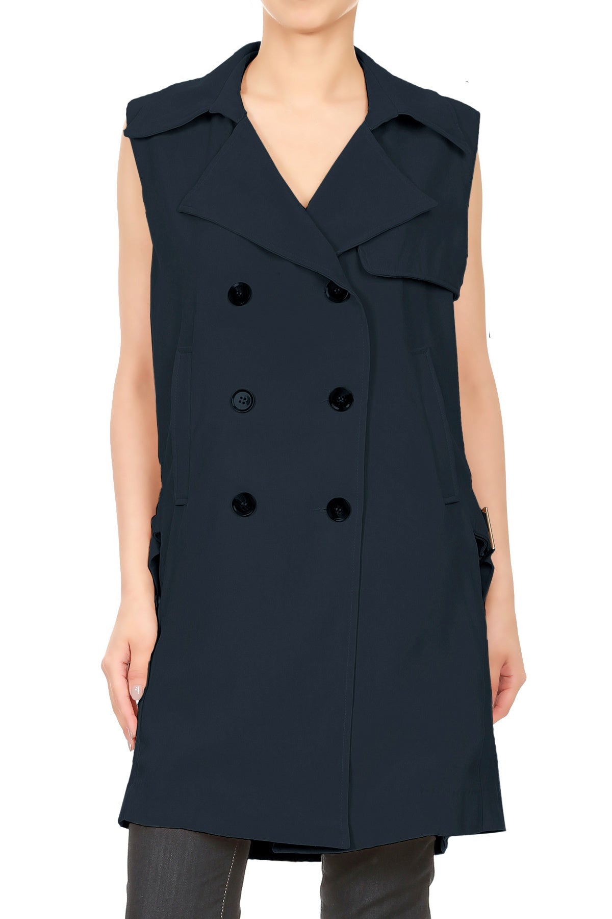Open Front Double Breasted Trench Jacket