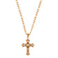 Alilang Gold Tone Cross Pendant Necklace with Green Gemstone Accents