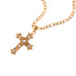 Alilang Gold Tone Cross Pendant Necklace with Green Gemstone Accents