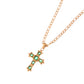 Alilang Gold Tone Cross Pendant Necklace with Green Gemstone Accents